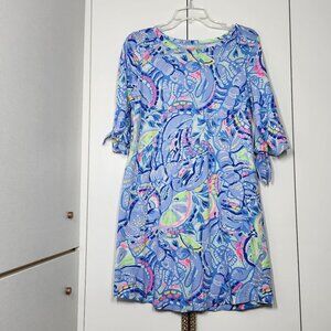 Lilly Pulitzer Preston Dress Blue Peri Pinch Pinch White Lemons Size M Cotton